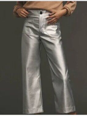 Anthropologie Maeve The Colette Silver Metallic Pants SIZE 27